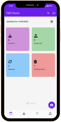 screenshot of the Warehouse Management System (WMS) app